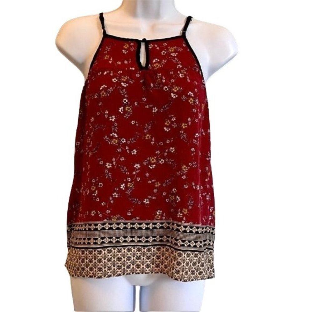 Chloe K Rayon Adjustable Straps Red Flowers Top Size XS